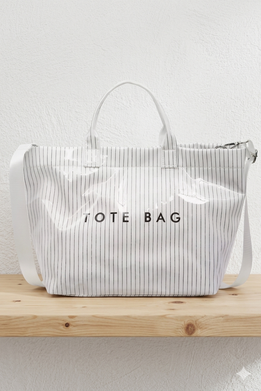 White Pinstripe TOTE BAG with Strap PREORDER