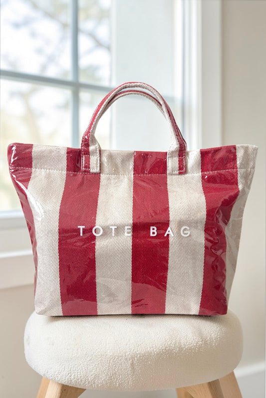 PREORDER Red and Beige Striped TOTE BAG