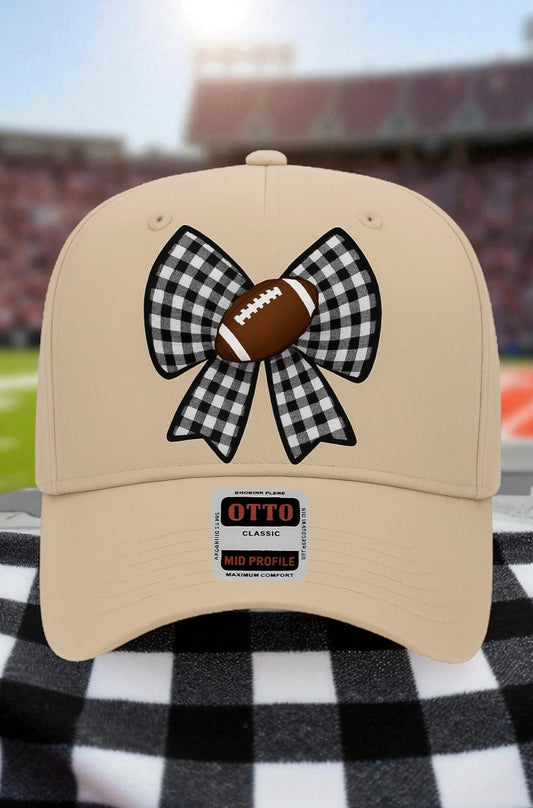 PREORDER Black Gingham Bow Football Embroidered Hat