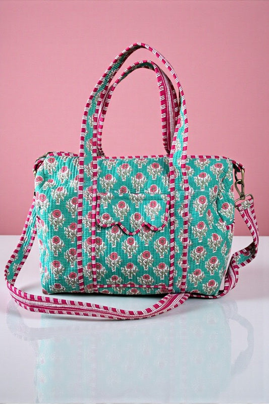 PREORDER Marley Teal and Pink Floral Duffel Bag