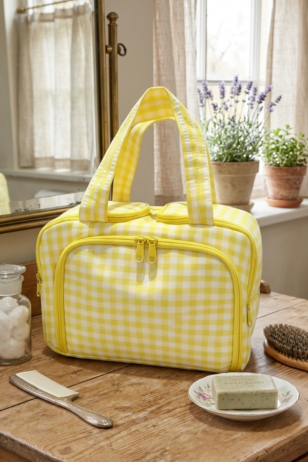 Evelyn Yellow Gingham Cosmetic Case PREORDER