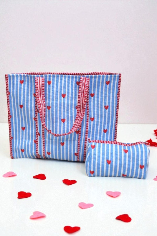 PREORDER Sweet on You Blue Tote and Cosmetic Bag Set