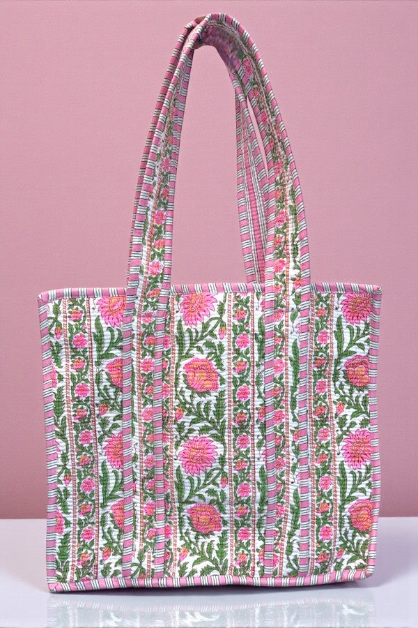 PREOREDER Ronan Green and Pink Floral Tote Bag