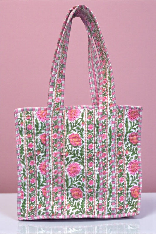 PREOREDER Ronan Green and Pink Floral Tote Bag