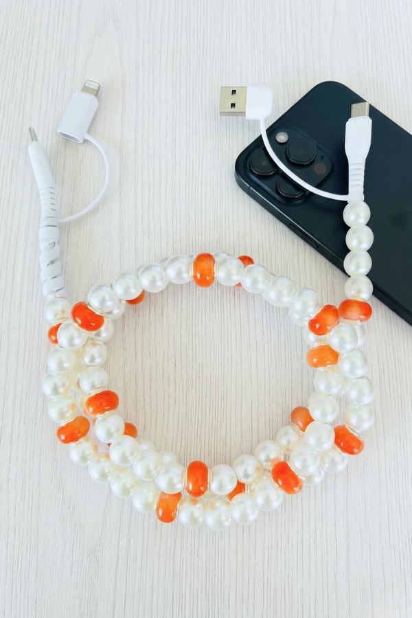 Updated Orange and White Pearl Beaded Charger