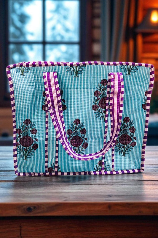 PREORDER Aspen Blue and Purple Floral Tote Bag