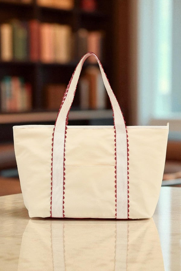 PREORDER Tote-ally Ready Maroon Rick Rack Trim Tote Bag