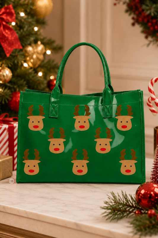 Oh Deer! Christmas is Here! Green Tote Bag PREORDER