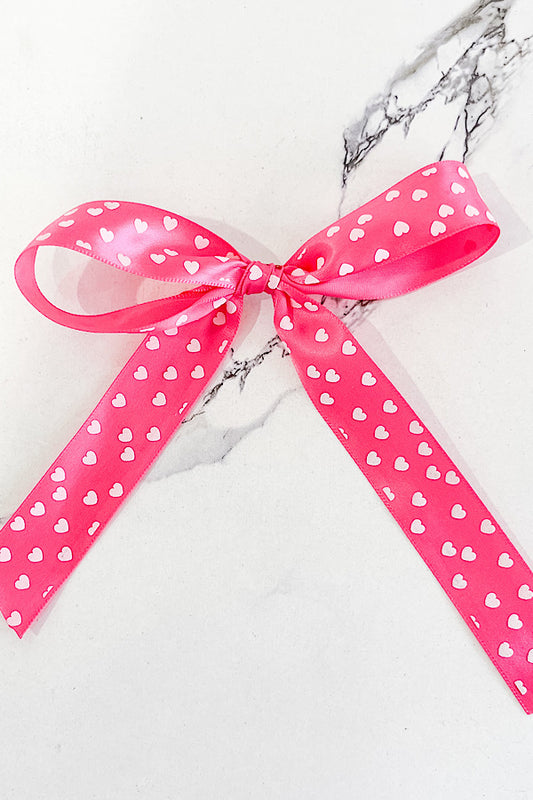 Kids Hot Pink Heart Satin Hair Bow