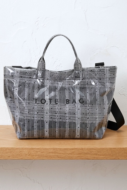 Gray Plaid Polka Dot TOTE BAG with Strap PREORDER
