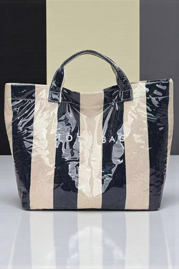 PREORDER Black and Beige Striped TOTE BAG