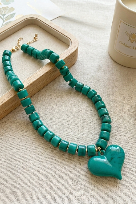 Hadley Turquoise Heart Beaded Necklace PREORDER