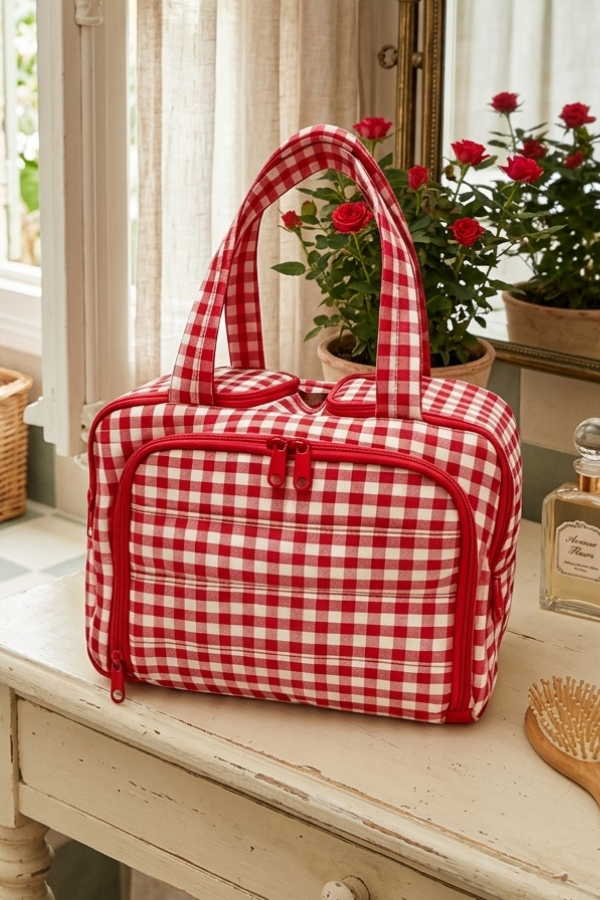 Evelyn Red Gingham Cosmetic Case PREORDER