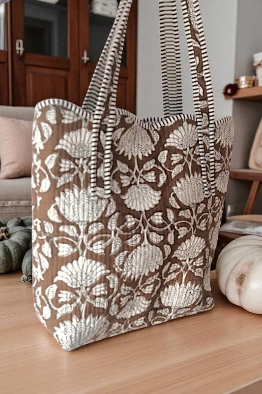 PREORDER Maple Blossom Brown Scalloped Tote Bag