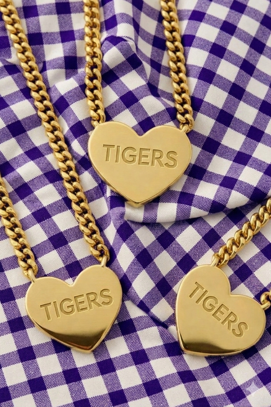PREORDER Tigers Engraved Gold Heart Necklace