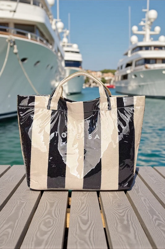 PREORDER Black and Beige Striped TOTE BAG