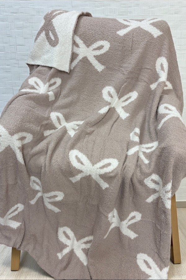 Taupe and Cream Bow Luxury Blanket