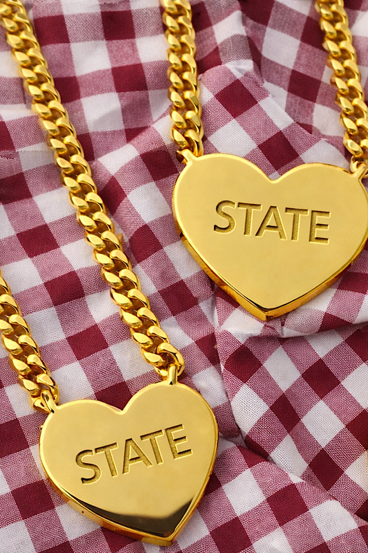 PREORDER State Engraved Gold Heart Necklace