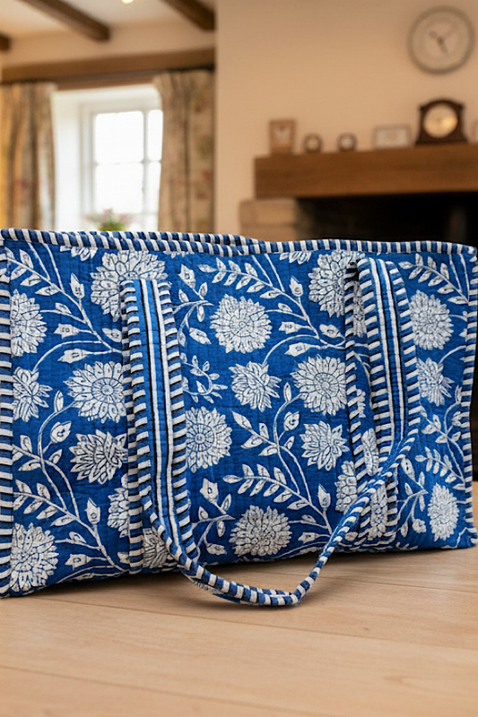 Melody Blue and White Floral Tote Bag