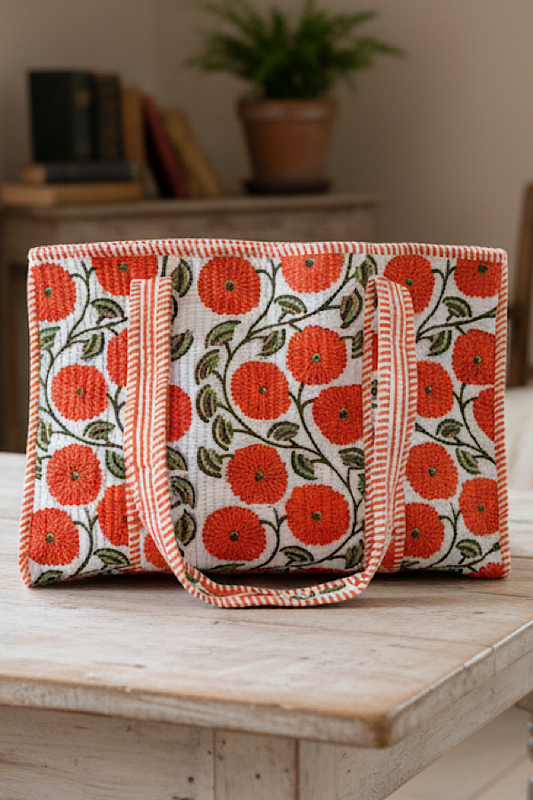 Waylon Orange Floral Print Tote Bag