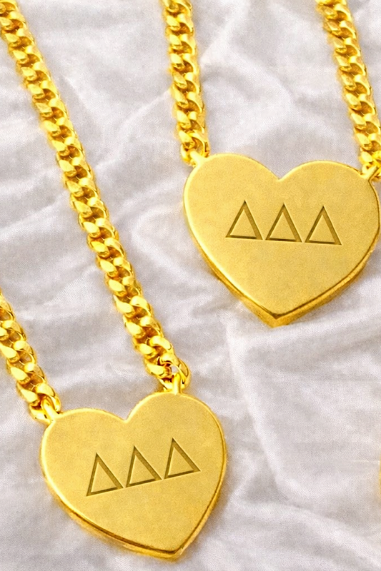 PREORDER Tri Delta Engraved Gold Heart Necklace