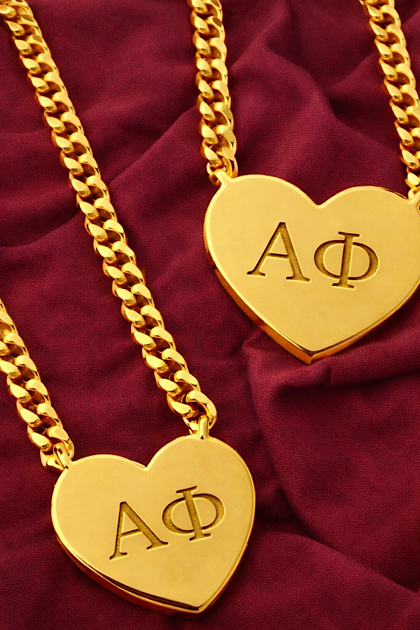 Alpha Phi Engraved Gold Heart Necklace