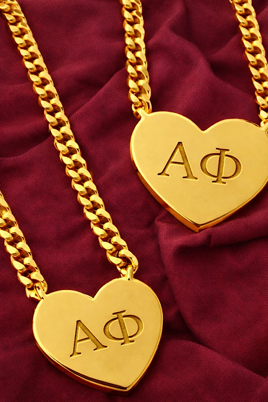 PREORDER Alpha Phi Engraved Gold Heart Necklace