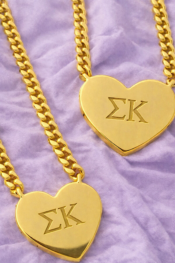 Sigma Kappa Engraved Gold Heart Necklace PREORDER