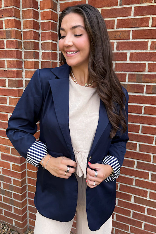 Solid Navy Single Button Blazer