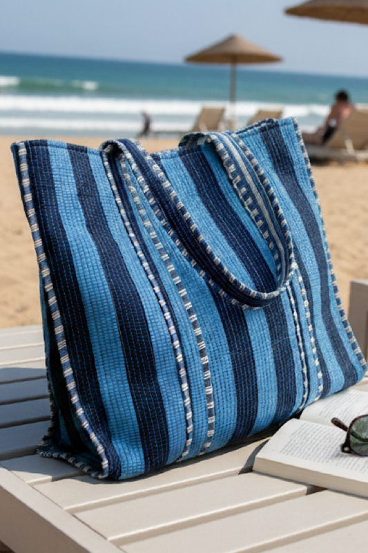 PREORDER Bohdi Navy and Blue Striped Tote Bag