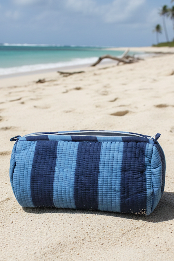 PREORDER Bohdi Navy and Blue Striped Cosmetic Bag