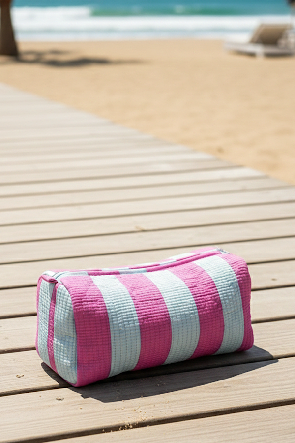 PREORDER Reef Pink and Blue Striped Cosmetic Bag