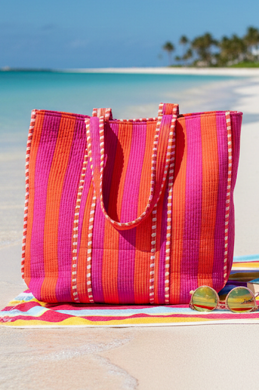 PREORDER Capri Orange and Pink Striped Tote Bag