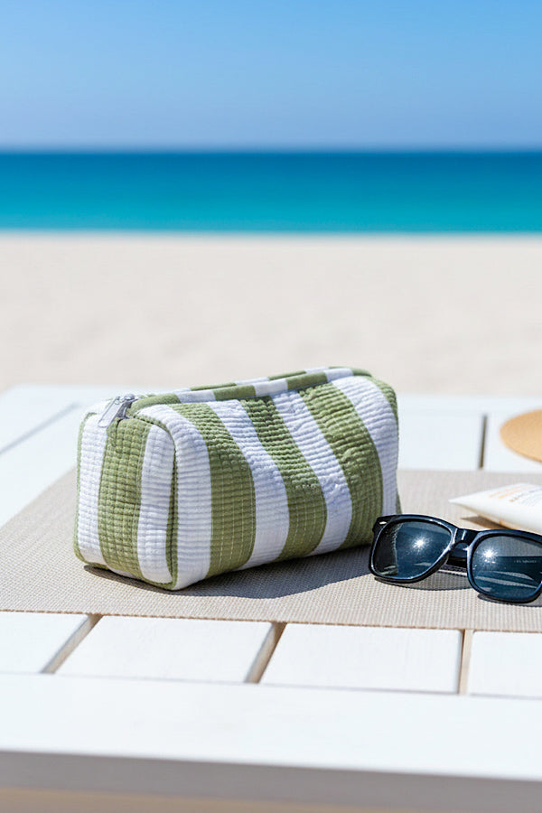 PREORDER Dune Green and Blue Striped Cosmetic Bag