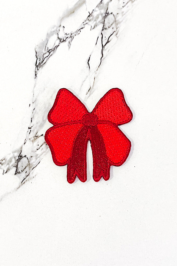 Red Bow Embroidered Patch