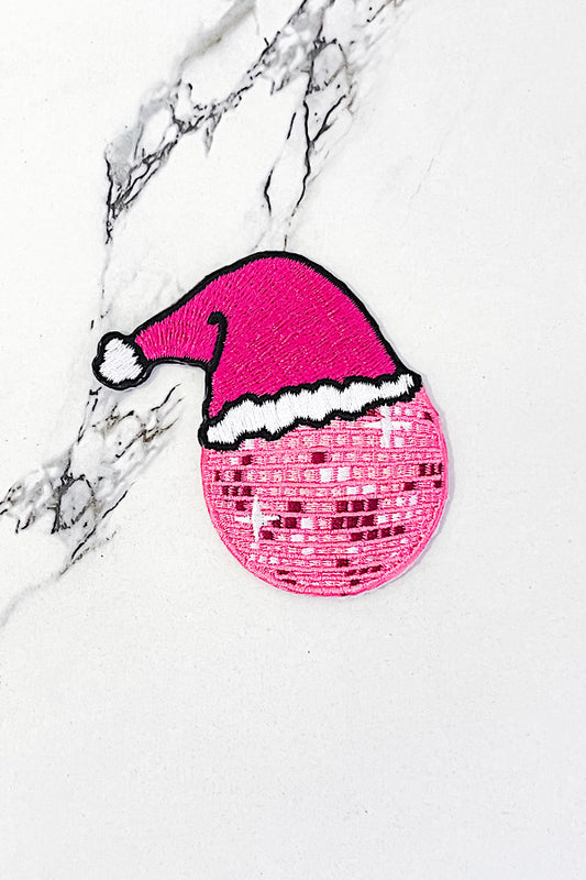 Pink Santa Disco Ball Embroidered Patch