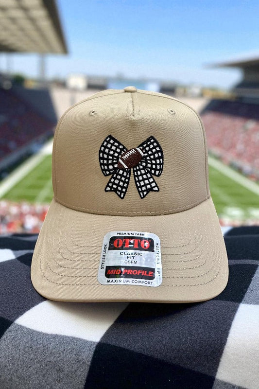 Black Gingham Bow Football Embroidered Hat