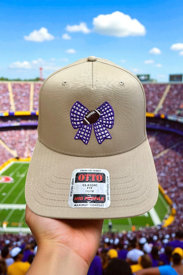 PREORDER Purple Gingham Bow Football Embroidered Hat