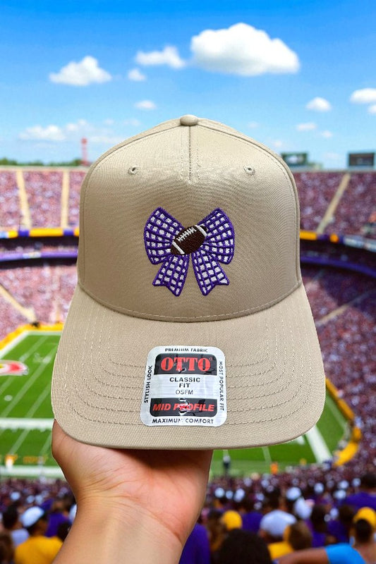 PREORDER Purple Gingham Bow Football Embroidered Hat