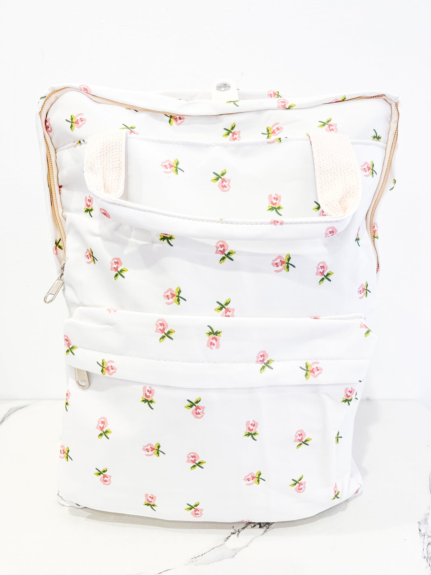 Cream Rose Print Backpack