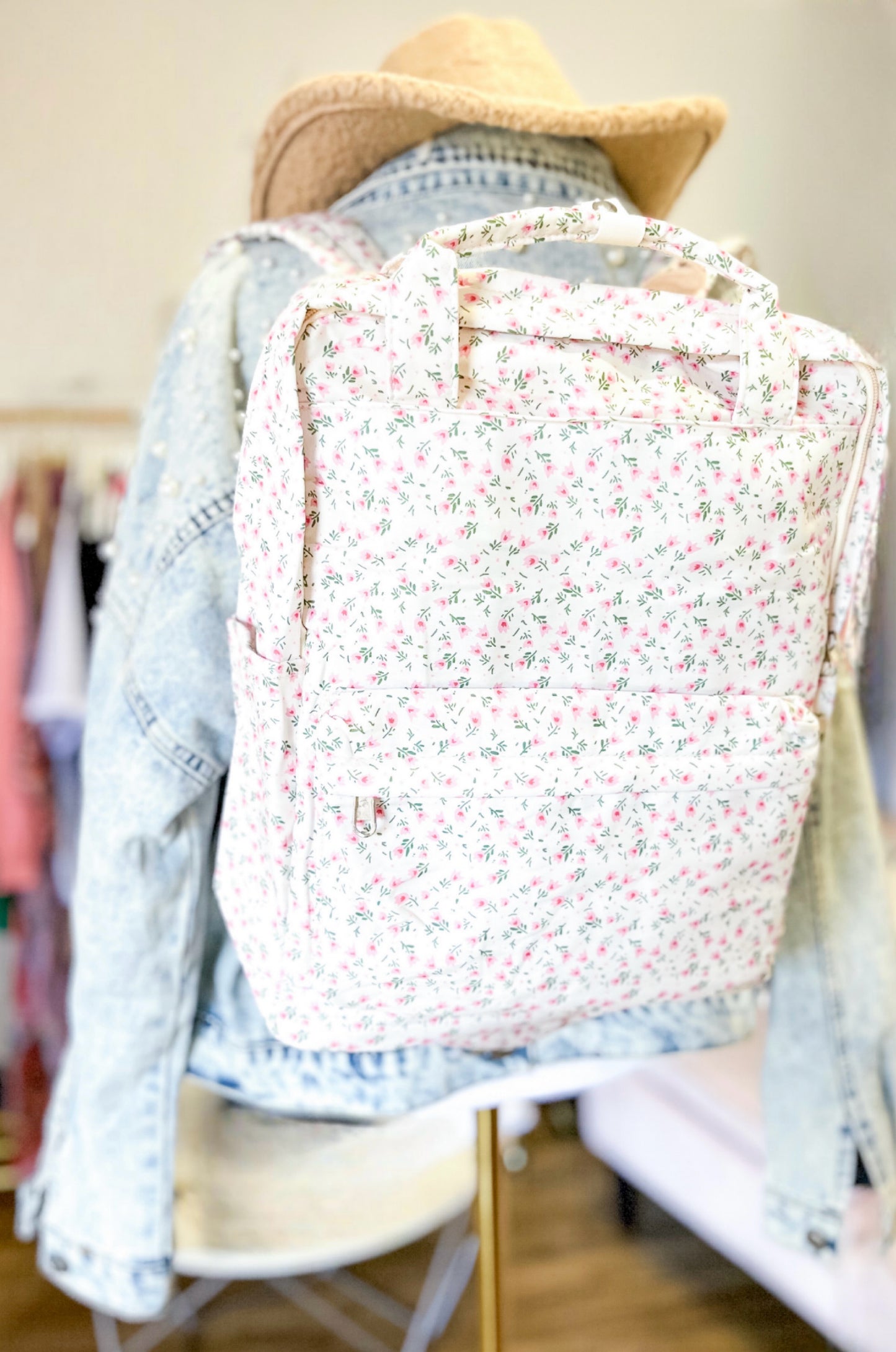 Tulip Floral Print Canvas Backpack