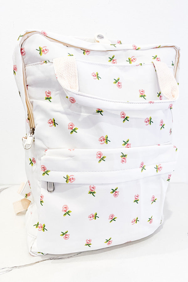 Cream Rose Print Backpack