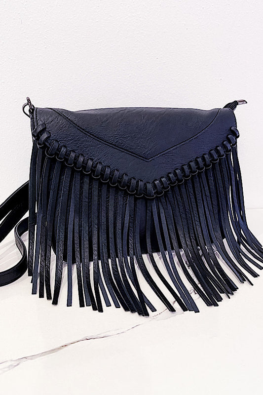 Fringe All Day Black Crossbody