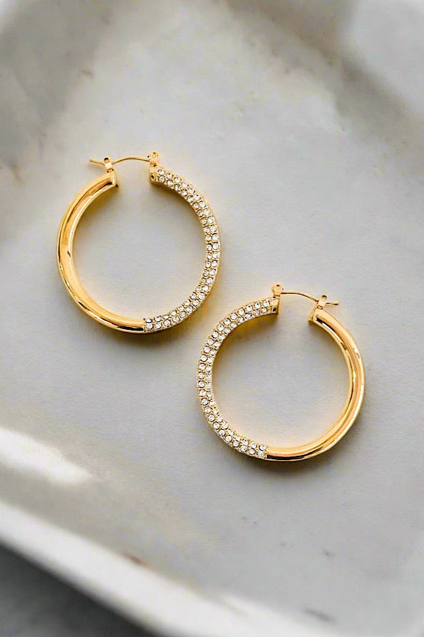 Natural Elements Gold Rhinestone Hoop Earrings