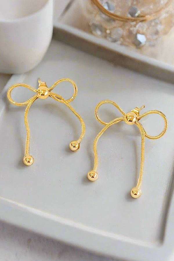 Natural Elements Gold Dangle Bow Earrings