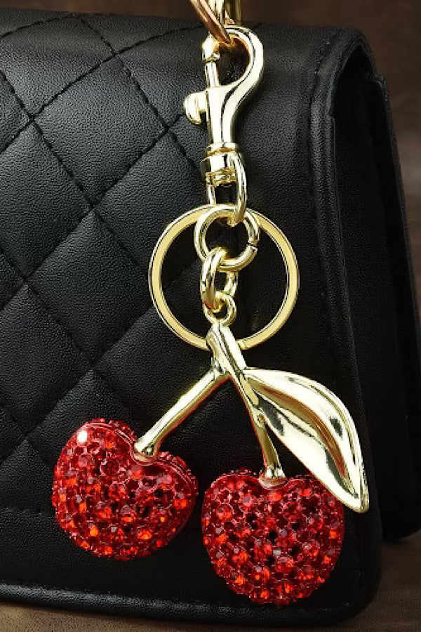 Red Rhinestone Cherry Purse Charm