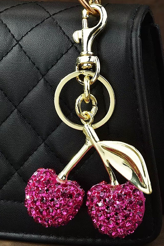 Hot Pink Rhinestone Cherry Purse Charm