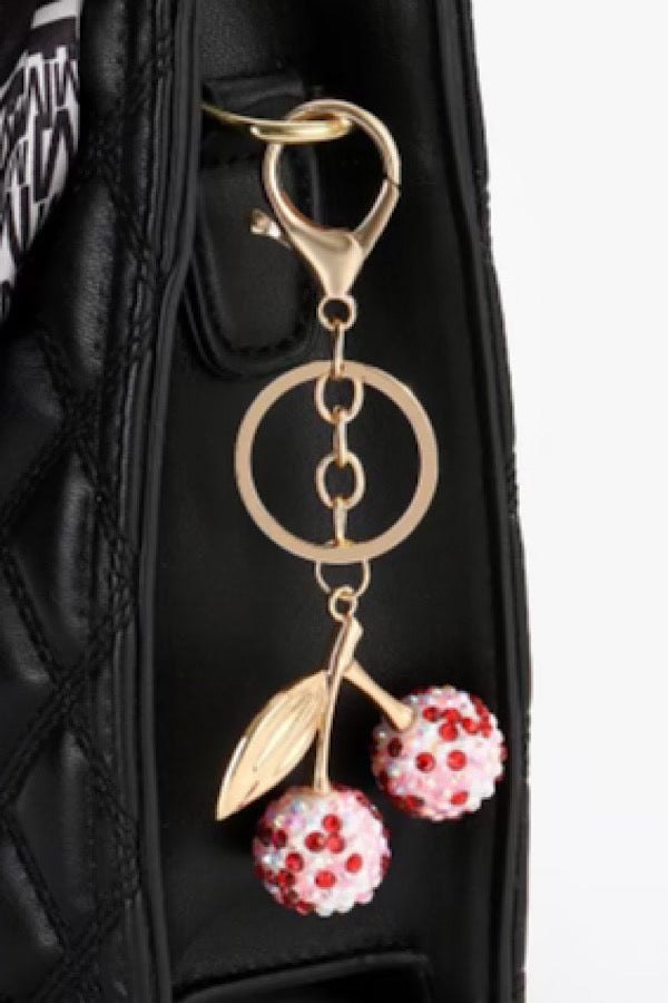 White Red Cherry with Gold Leaf Purse Charm