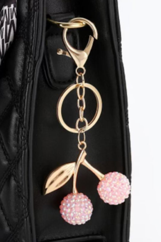 Pink Cherry with Gold Leaf Purse Charm