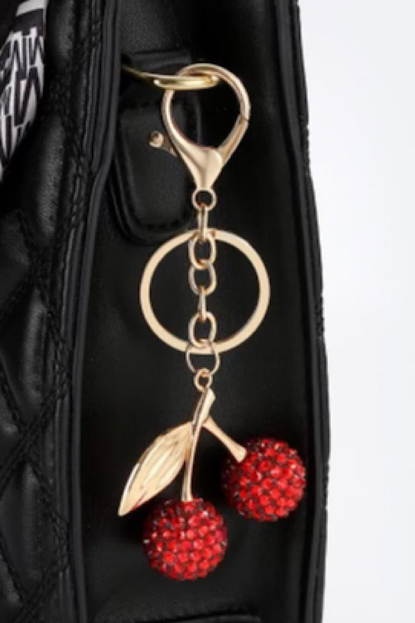 Red Cherry with Gold Leaf Purse Charm